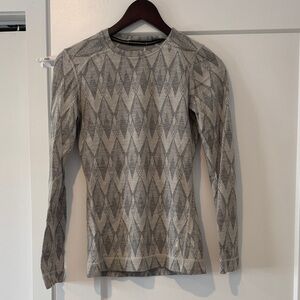 Smartwool Neutral Geometric Long Sleeve Top - Gray & Cream
